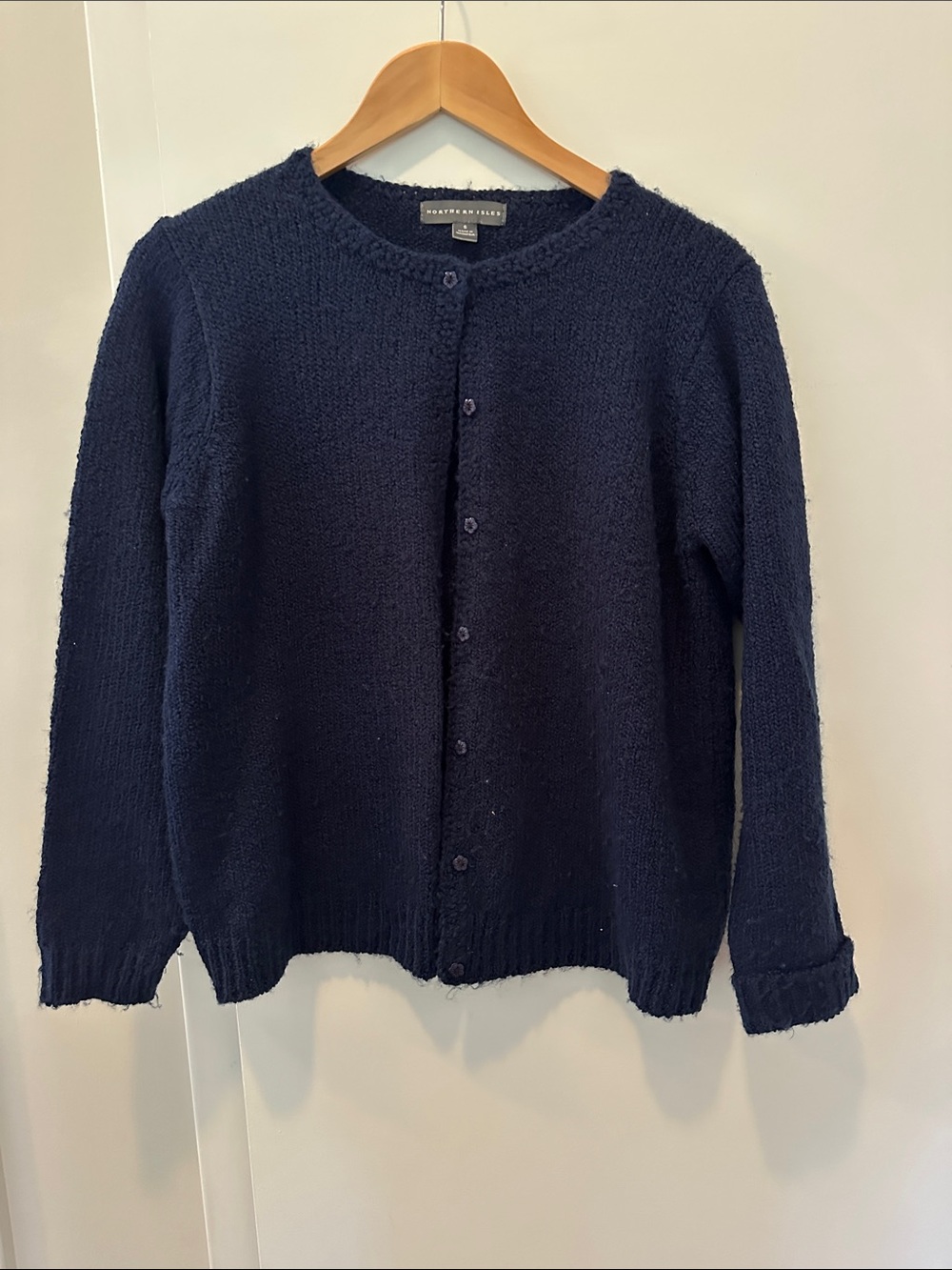 Round-Neck Navy Button-Front Cardigan